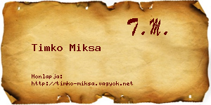 Timko Miksa névjegykártya
